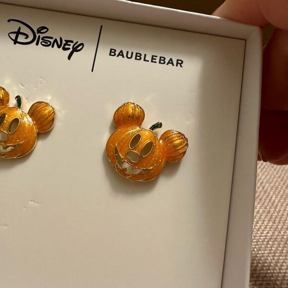 Disney x Baublebar Mickey Mouse Pumpkin Halloween Stud Earrings NIB - Picture 3 of 7